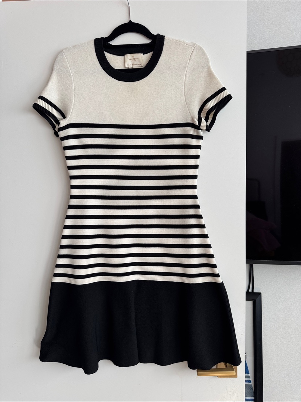 kate spade Black and White Striped Knit Midi Dress
